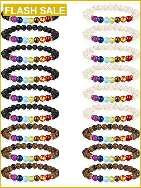 18-Pack Chakra Bracelets for Women Men Healing Stones Yoga Beads 8mm